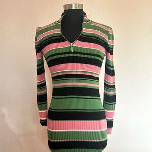 Green and Pink Cowl Neck Sweater Dress